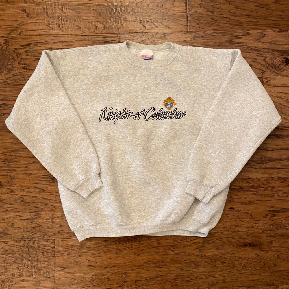 Hanes Knights of Columbus Sweatshirt Mens Large Gray Vintage Heavy Crewneck